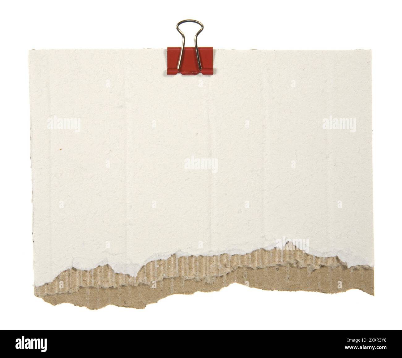 Torn Cardboard With Red Clip Isolated On White Background Stock Photo