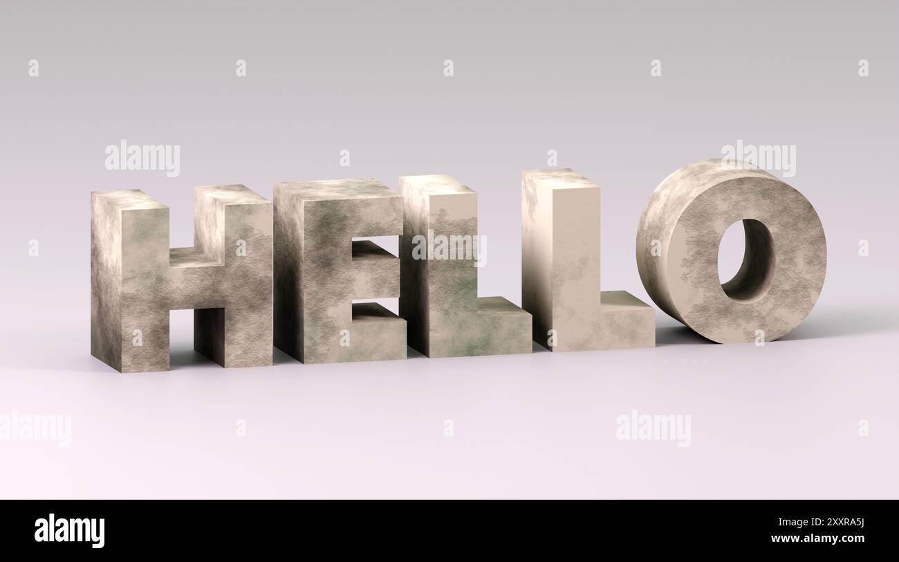 Luxury concrete inscription hello on grey podium, soft light, smooth ...
