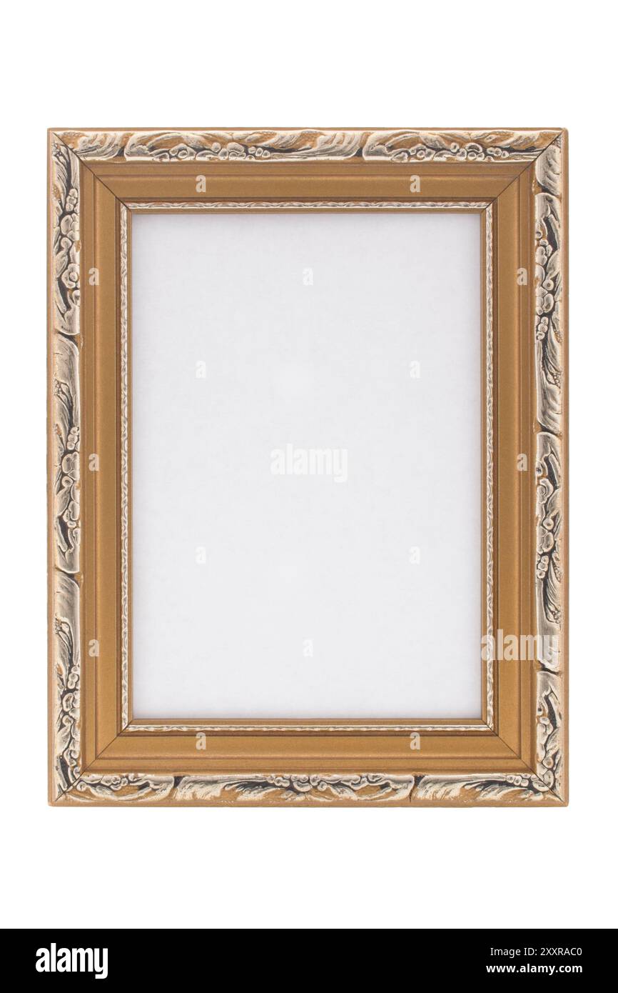 Ornate gold photo frame on white background Stock Photo