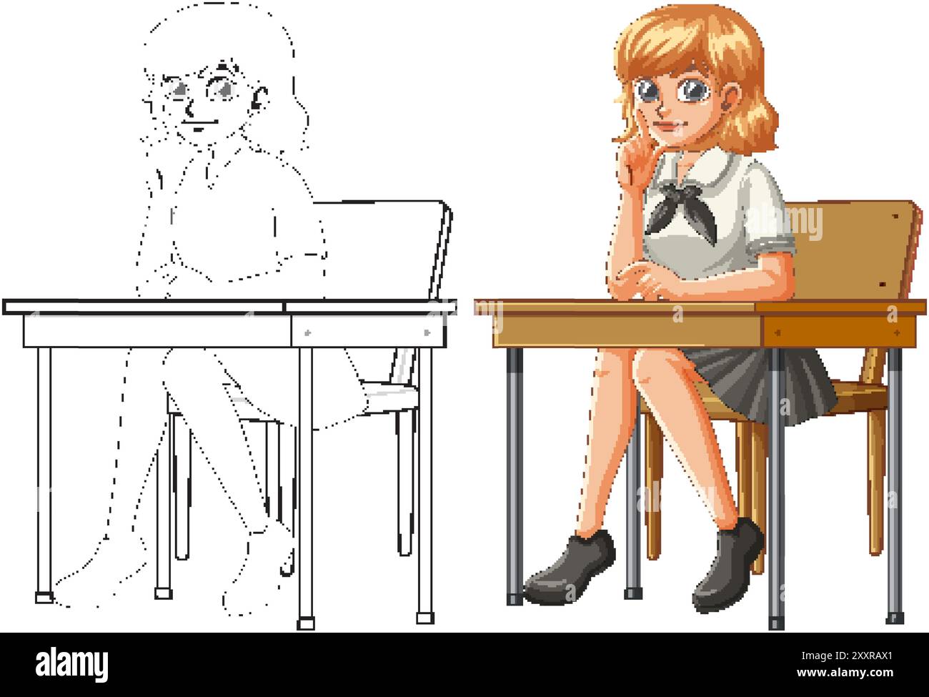 Schoolgirl sitting in classroom Stock Vector Images - Alamy