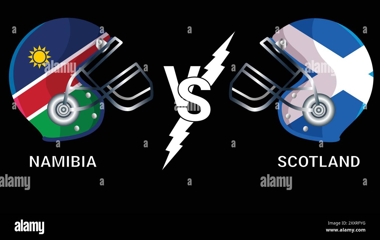 Namibia Vs Scotland 3D Illustration vector flags over cricket Helmet for Versus Match with Black Background Stock Vector