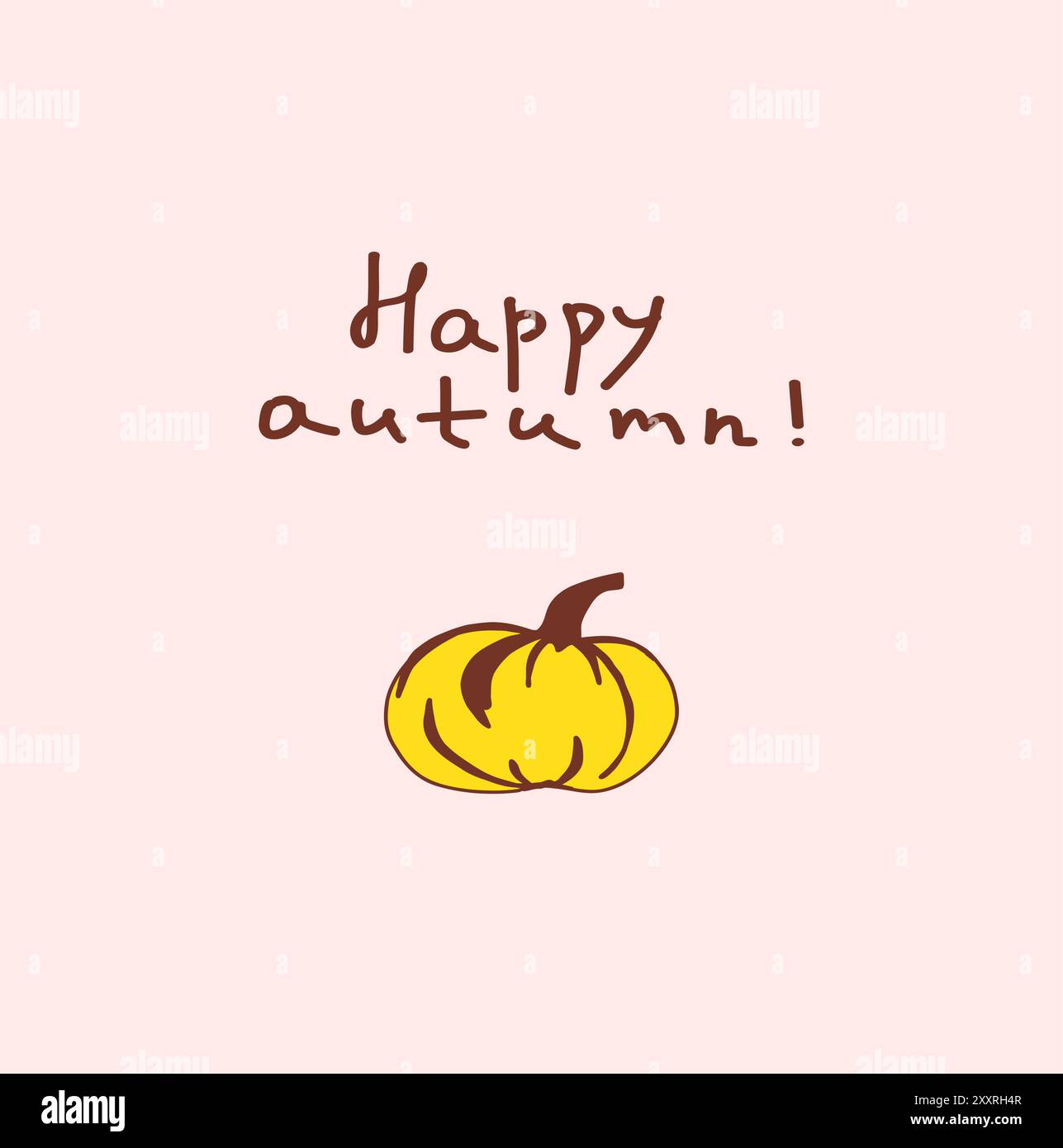 Happy autumn message with a cute yellow pumpkin against a soft
