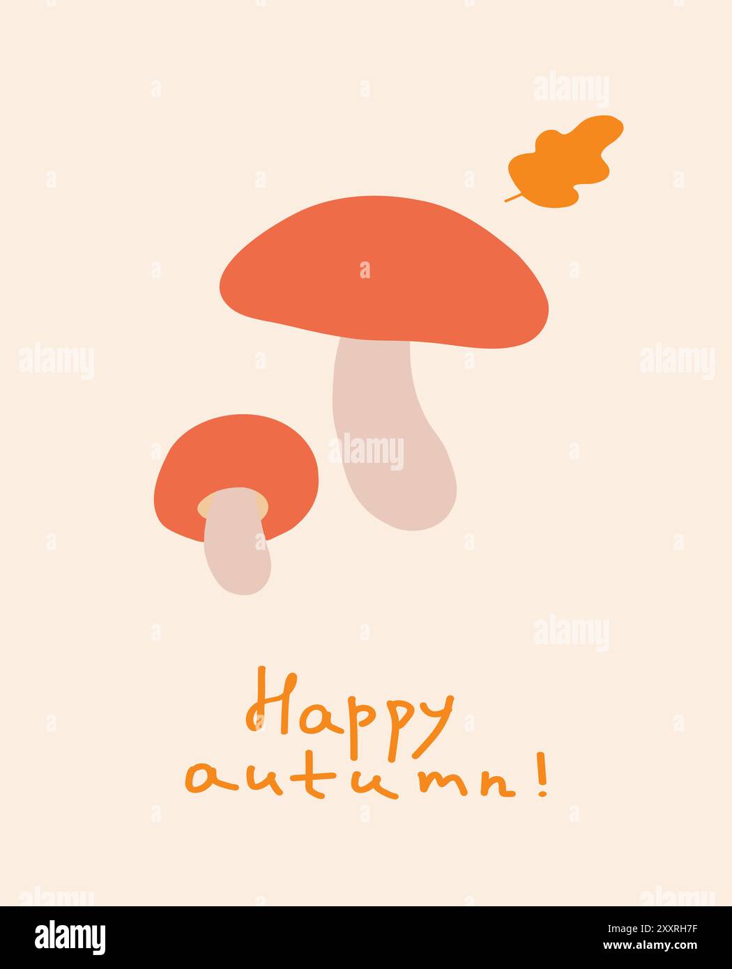 Colorful autumn mushrooms on a pastel background with a greeting featuring cheerful autumn leaves and warm tones Stock Vector