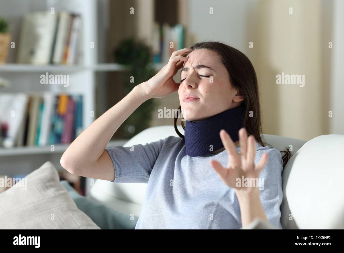 Dizzy convalescent woman complaining alone at home Stock Photo