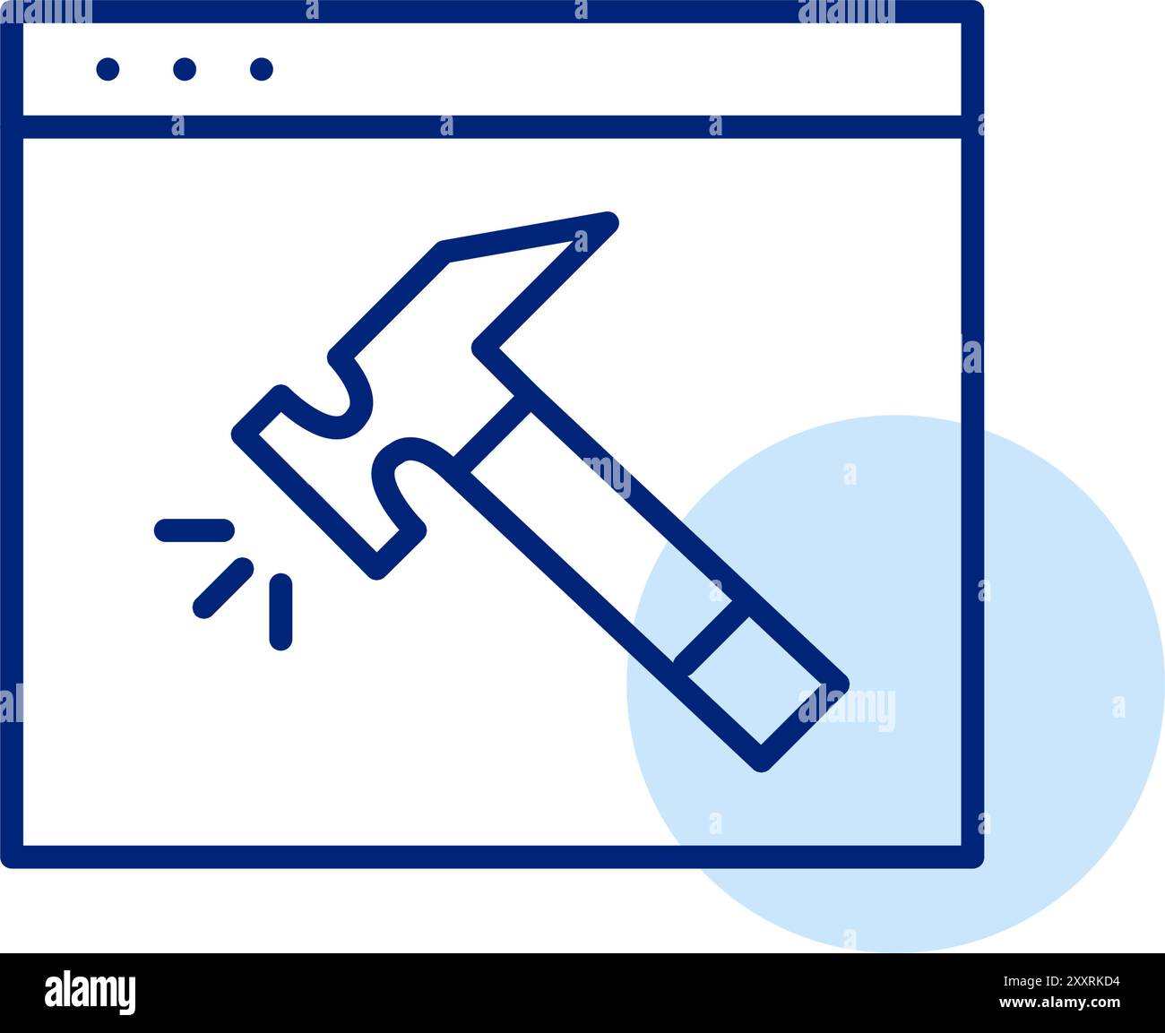Web page and hammer. Website under construction, web design tools. Pixel perfect, editable stroke icon Stock Vector