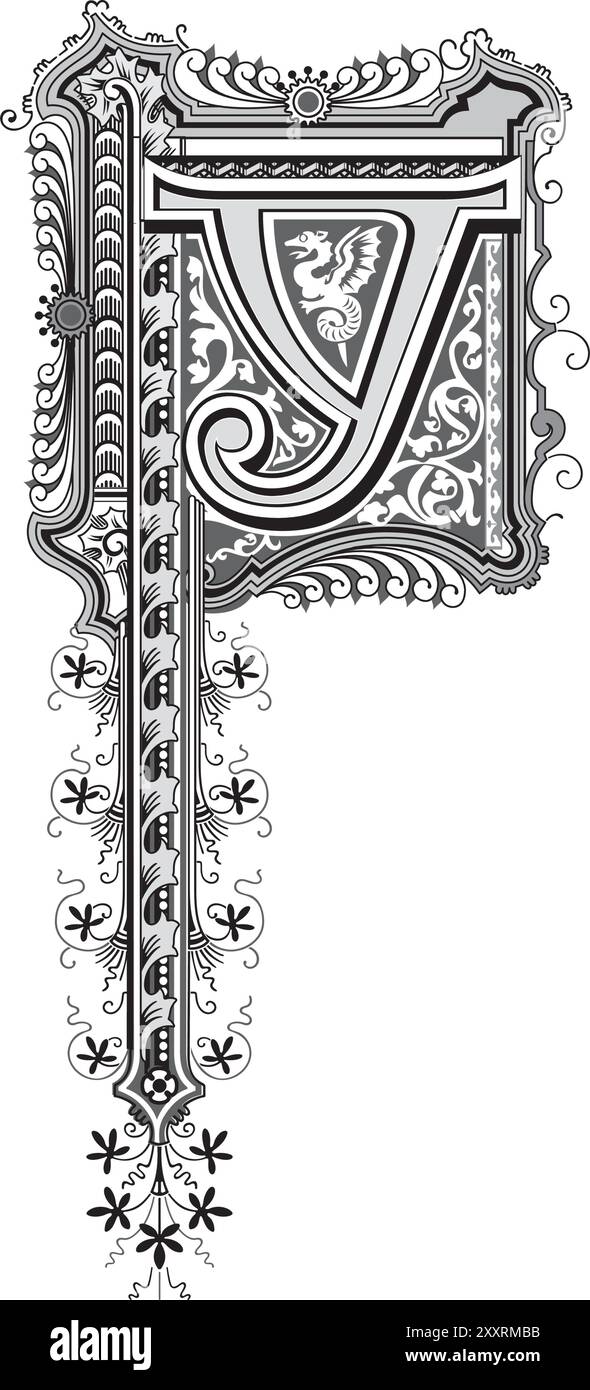 Art Cinderella Initial Caps Font Capital Letter Y vector design ...