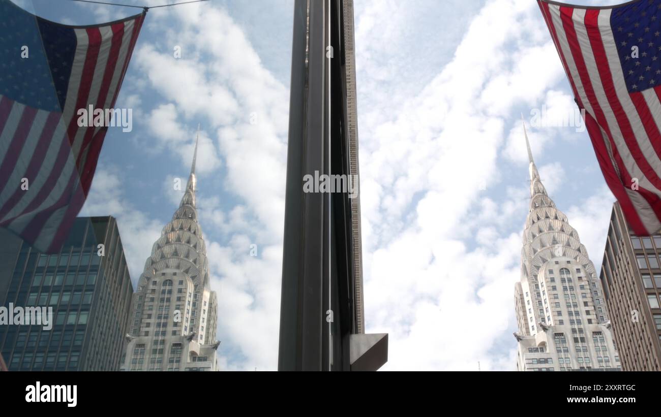 New York, american flag waving. Chrysler building. Manhattan midtown 42 ...
