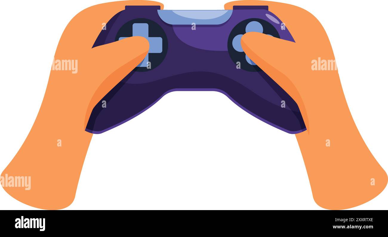 Hands holding a wireless gamepad, playing a video game Stock Vector