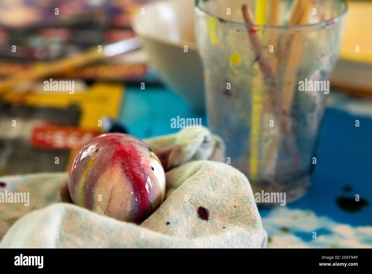 Hand painted colorful easter egg Stock Photo