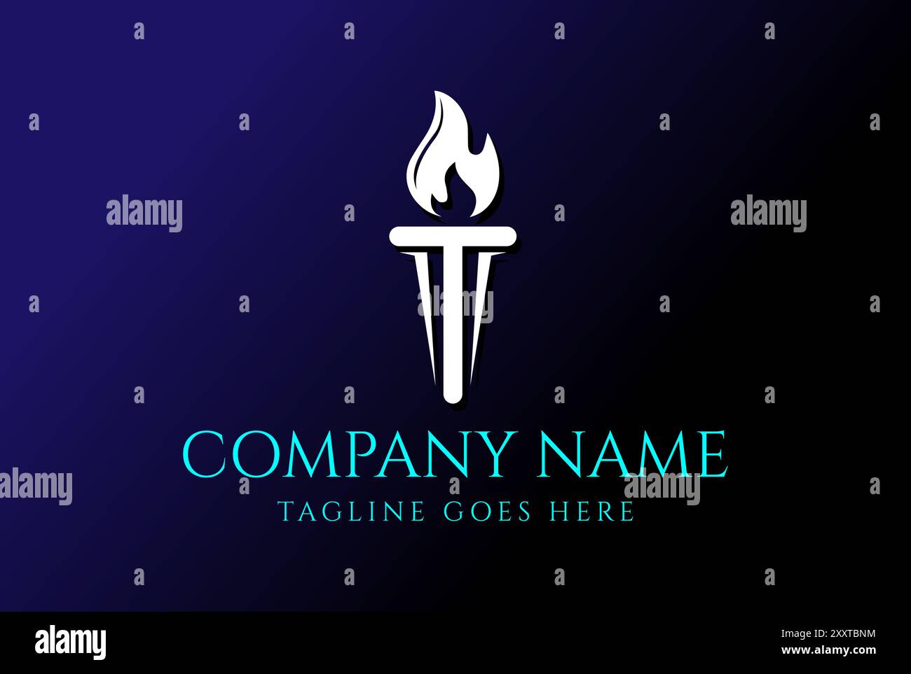 Initial Letter T Burning Torch Fire Flame with Pillar Column Logo Design Vector Stock Vector