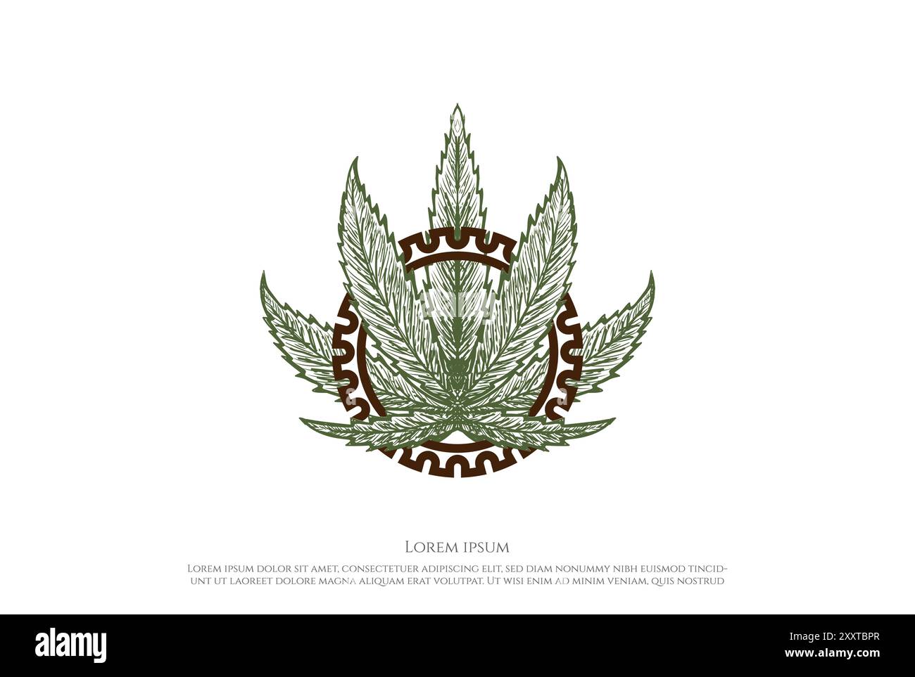Vintage Marijuana Cannabis Ganja Leaf with Gear Cog Logo Design Vector Stock Vector