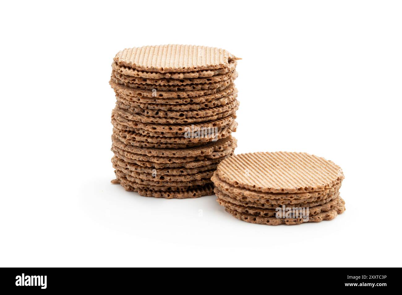 Stack  of thin round rye crispbreads isolated on white Stock Photo