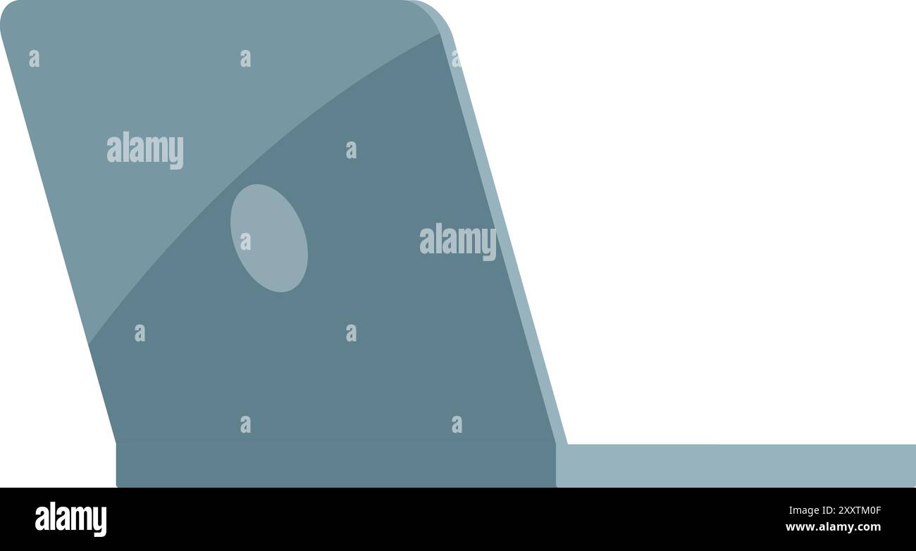 Modern slim laptop standing on a table with its screen slightly open Stock Vector