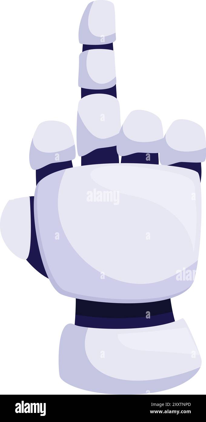 Robotic hand with its index finger pointing upwards, as if interacting with a touchscreen or virtual reality interface Stock Vector