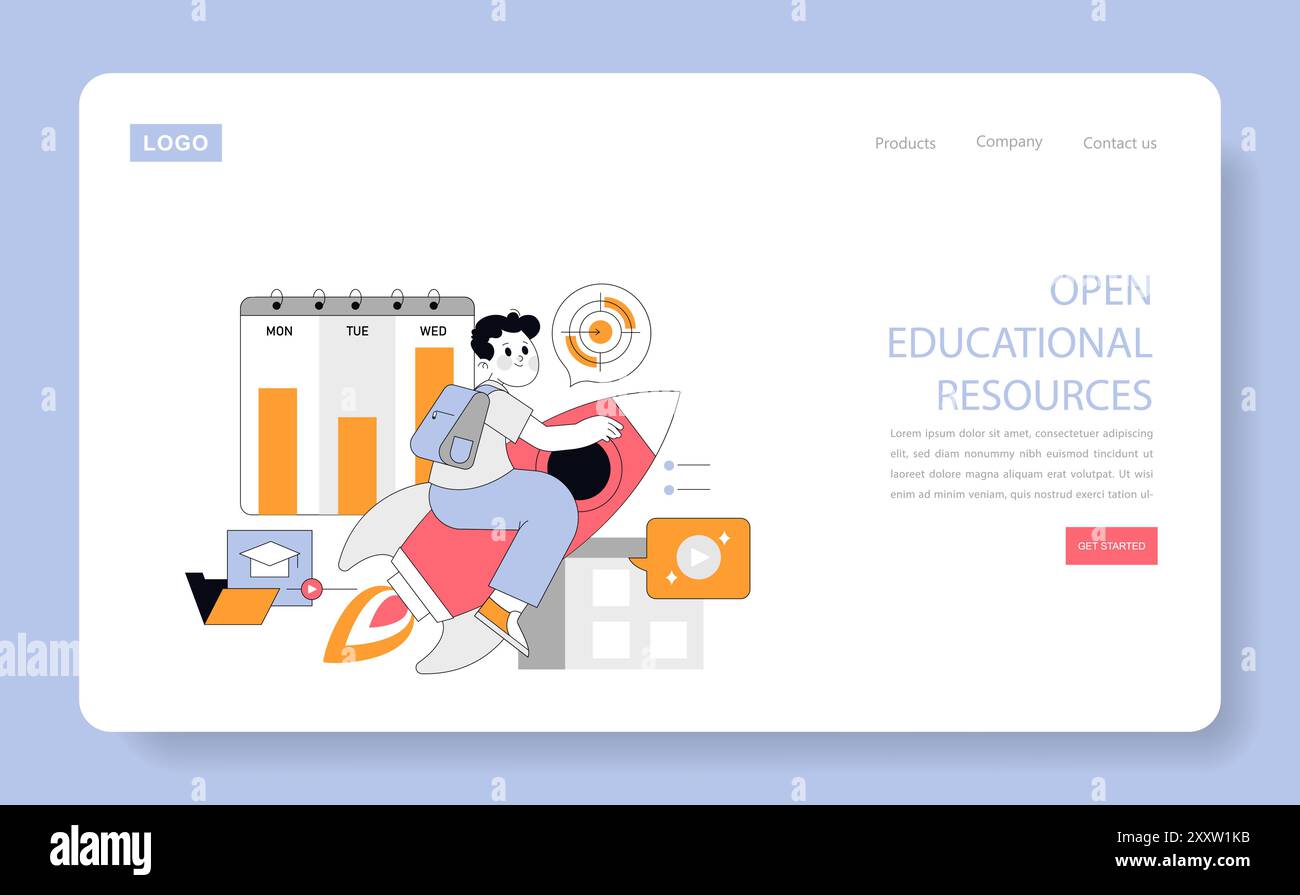 Education concept online learning tools and resources with a character