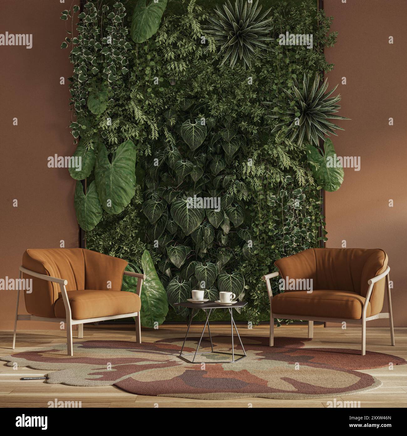 Vertical Green Wall in modern living room interior design, 3d render ...