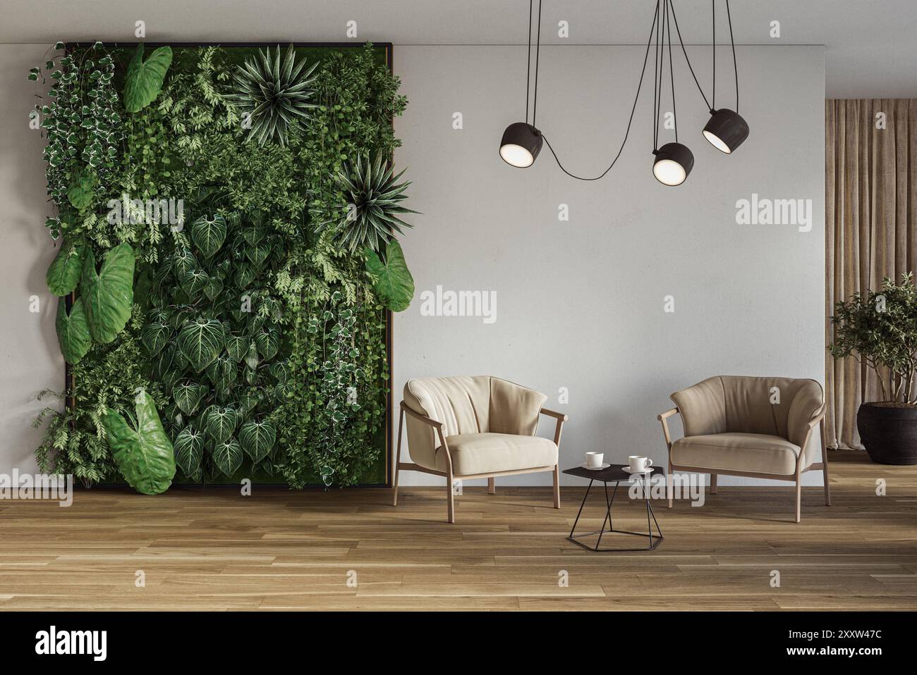 Vertical Green Wall in modern living room interior design, 3d render ...