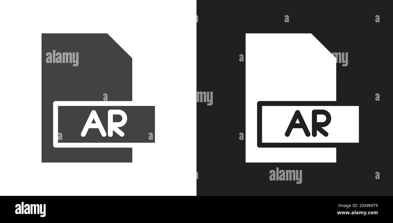 AR File Document Icon Flat set in black and white color outline vector Stock Vector