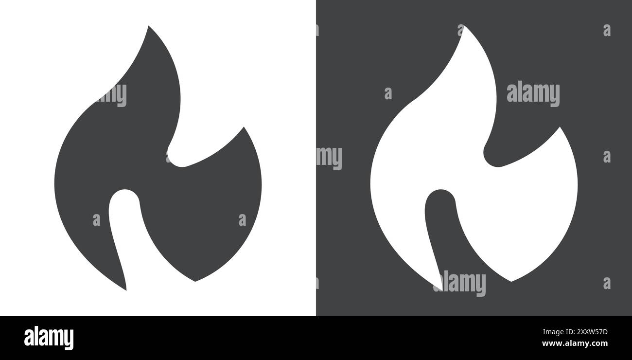 Fire Icon Flat set in black and white color outline vector Stock Vector