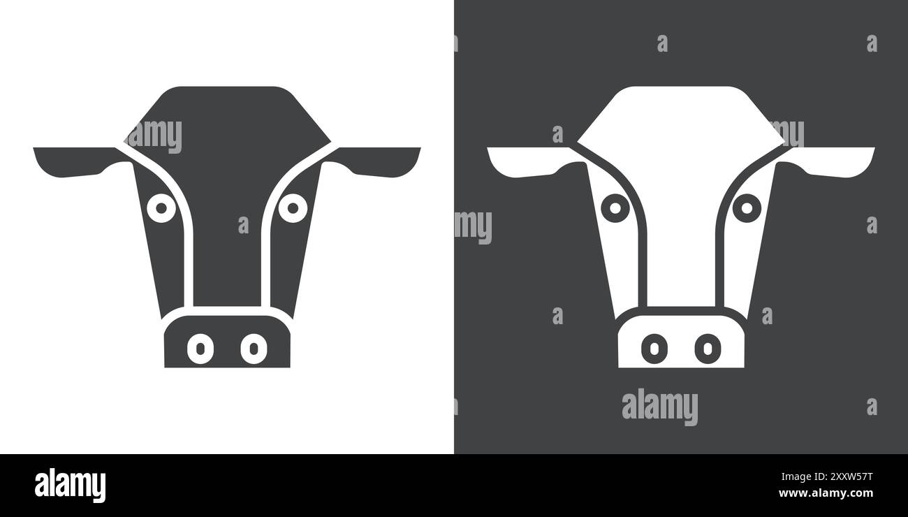 cow head icon Flat set in black and white color outline vector Stock ...
