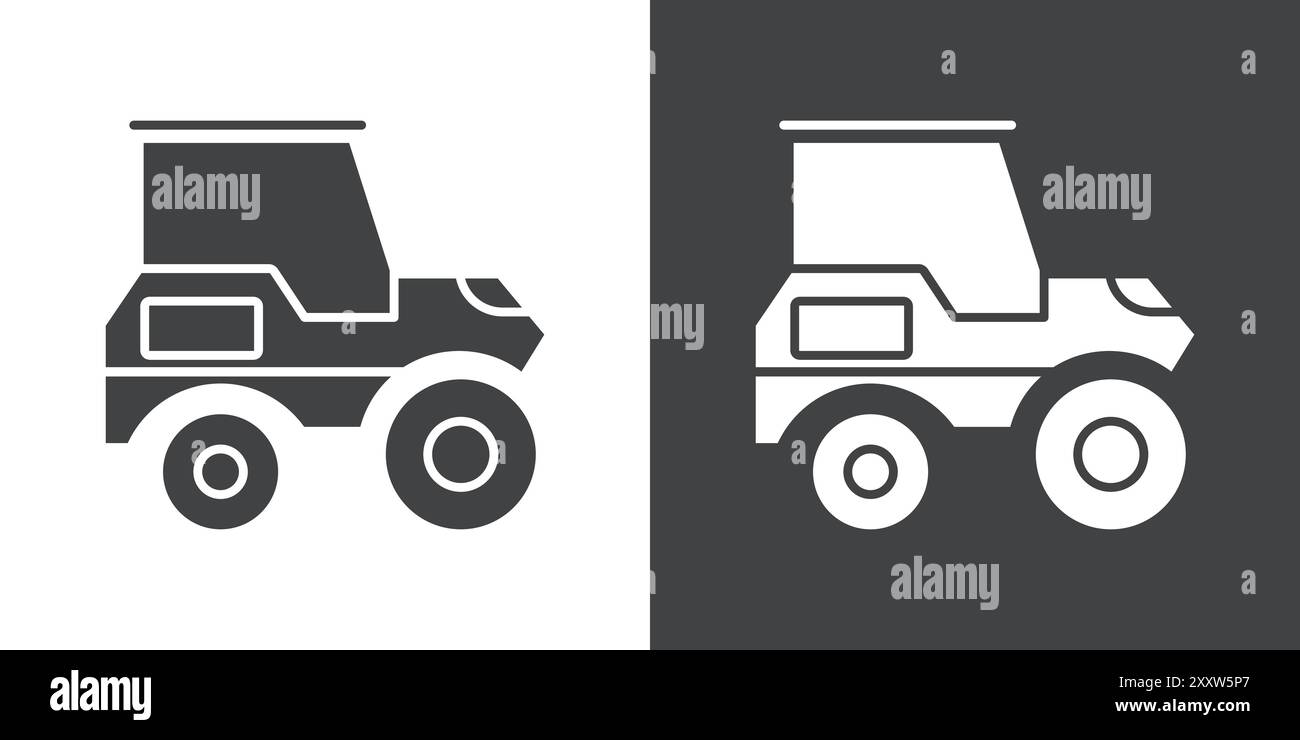 Road roller icon Flat set in black and white color outline vector Stock ...