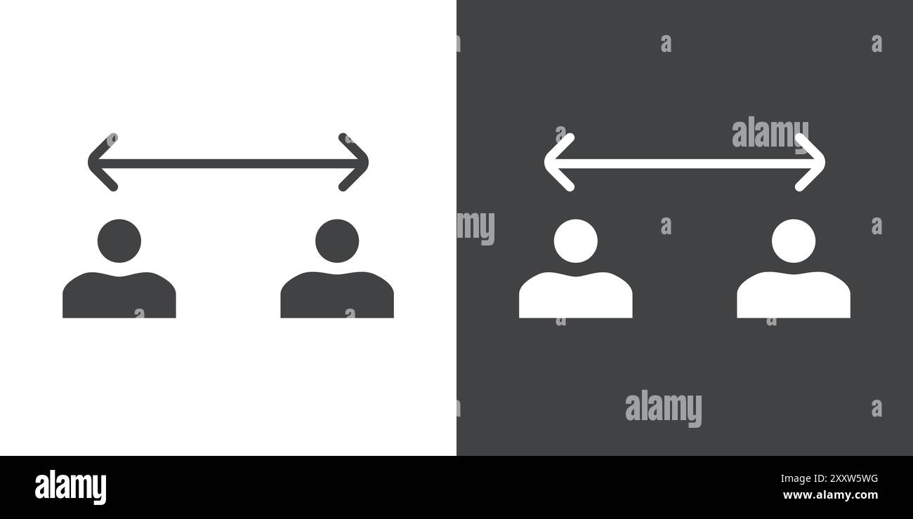 Social distancing icon Flat set in black and white color outline vector ...