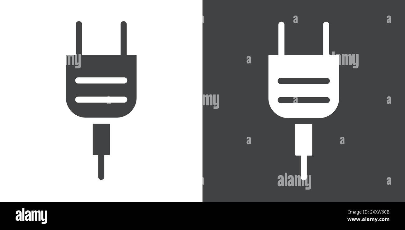 Plug icon Flat set in black and white color outline vector Stock Vector ...
