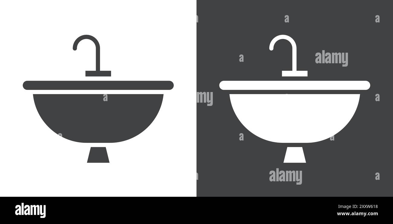 washbasin icon Flat set in black and white color outline vector Stock Vector
