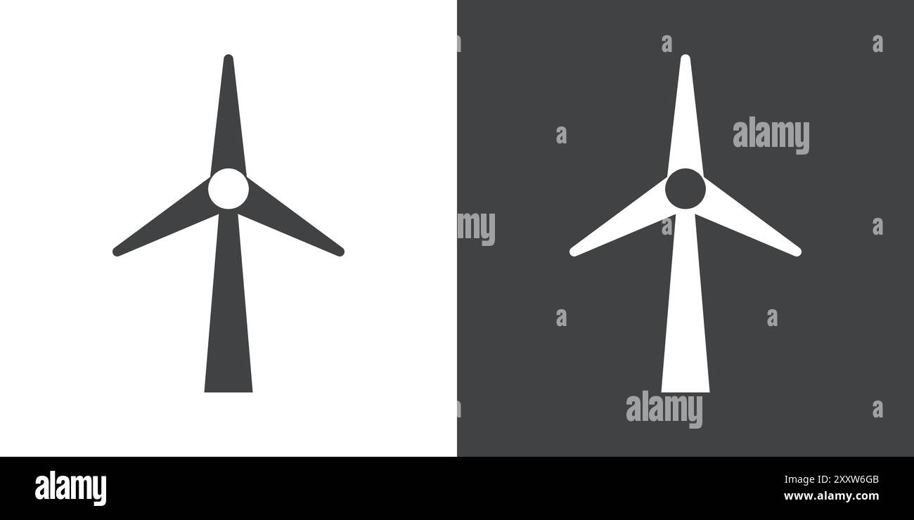 Wind turbine icon Flat set in black and white color outline vector ...