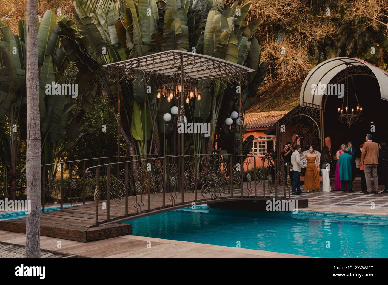 beautiful bridge in the pool Stock Photo