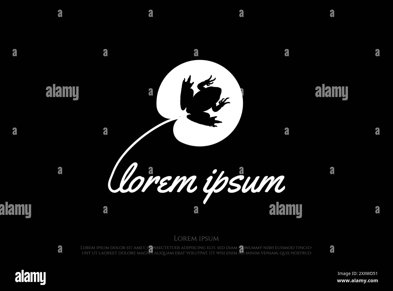 Simple Minimalist Frog Toad Greenback with Lotus Lily Leaf Logo Design