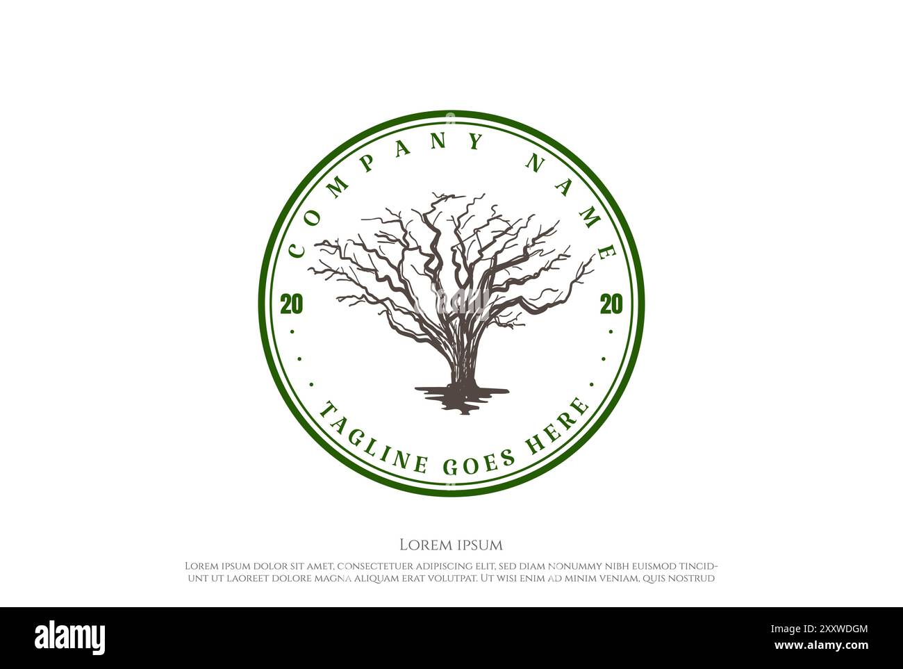 Vintage Retro Dry Dead Oak Banyan Tree Logo Design Vector Stock Vector