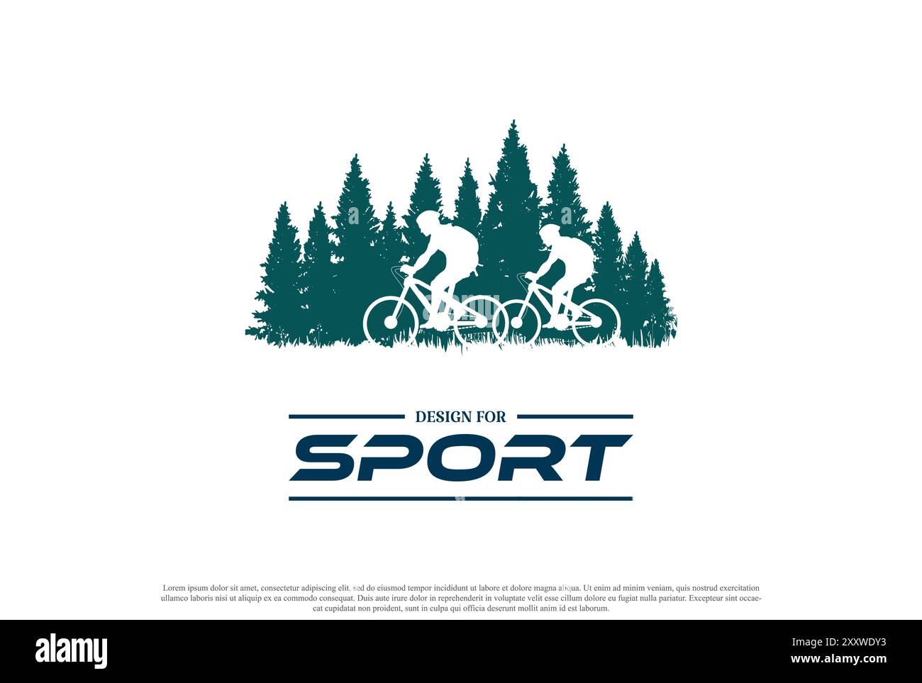 Bike or Bicycle with Pine Cedar Conifer Fir Evergreen Tree Forest for Sport Club Logo Design ...
