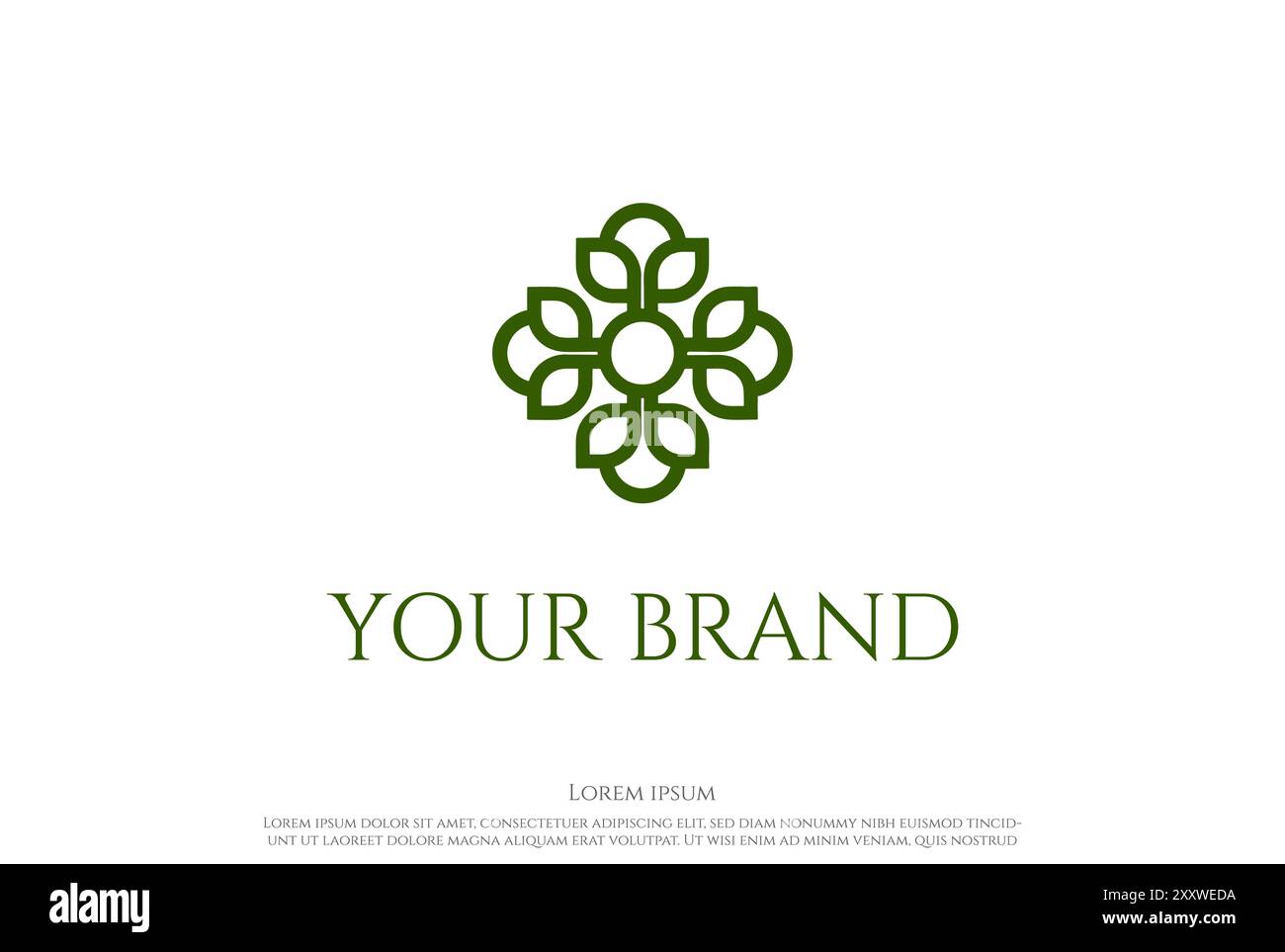 Simple Geometric Green Leaf Flower Logo Design Vector Stock Vector