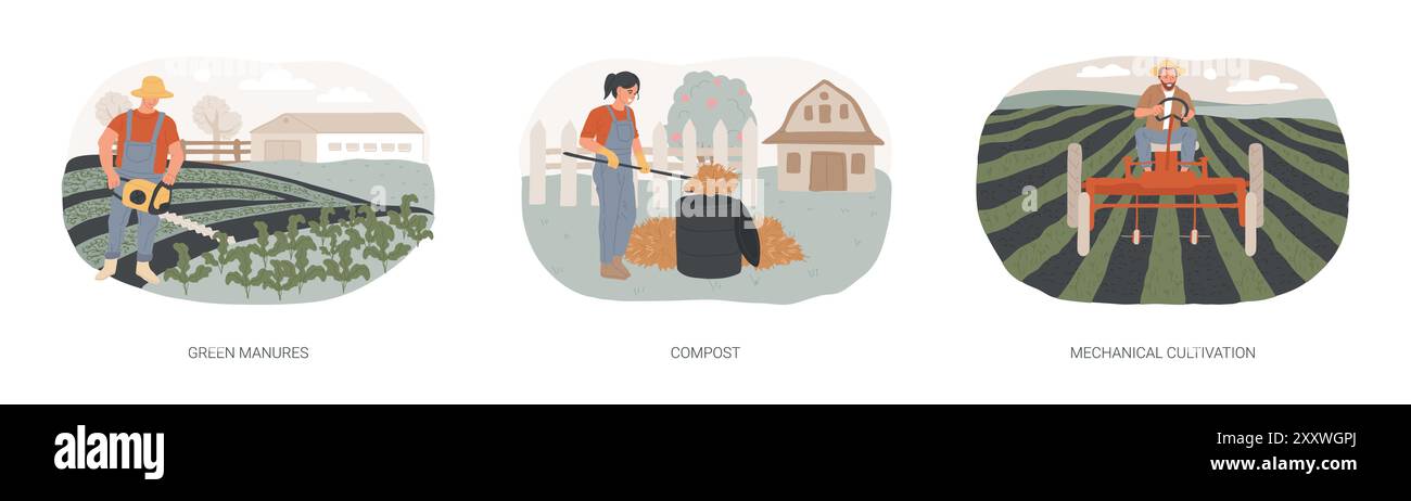 Organic farming methods isolated cartoon vector illustrations se Stock ...