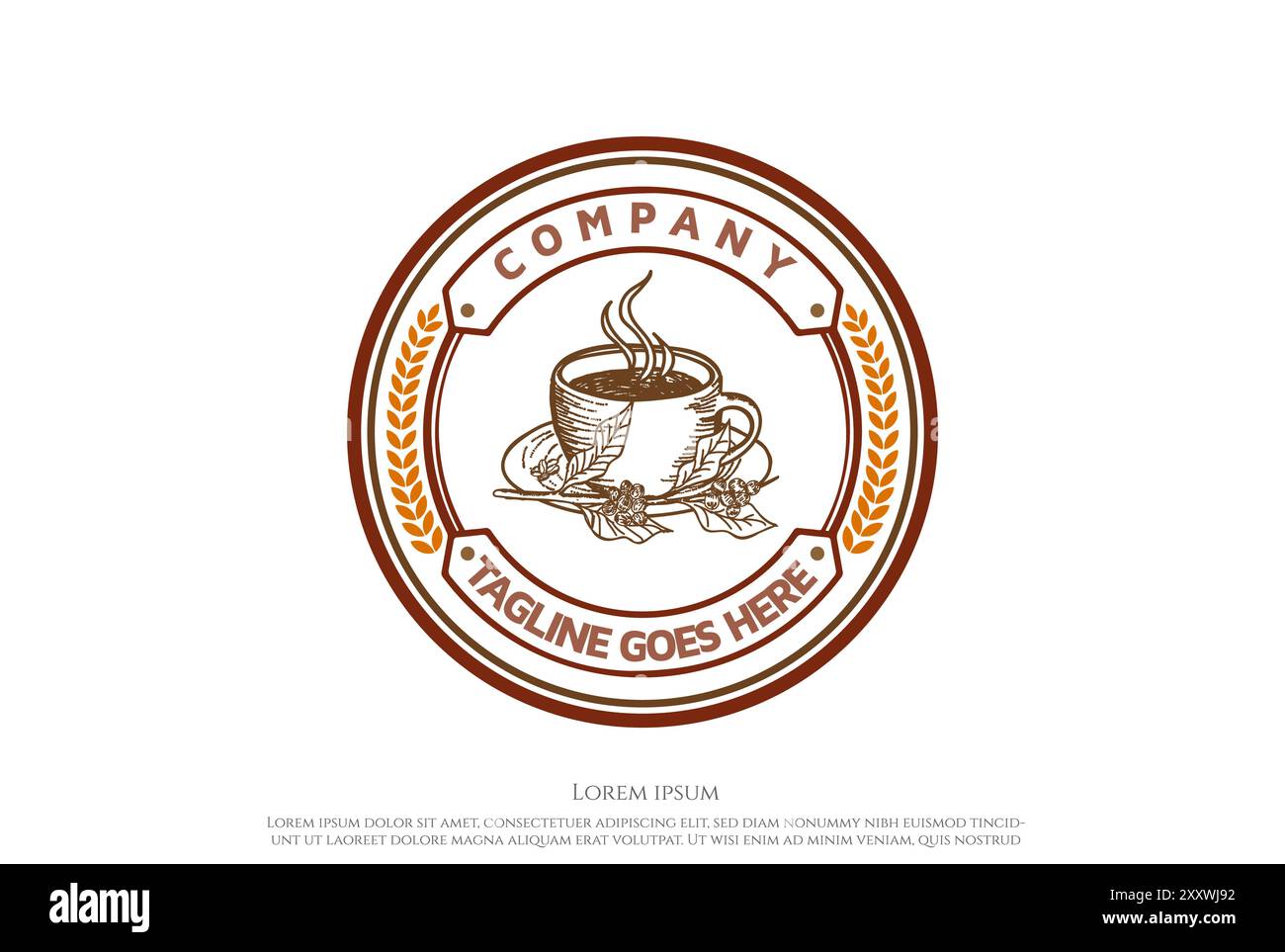 Rustic Retro Vintage Circular Coffee Cup for Cafe Restaurant or Product ...