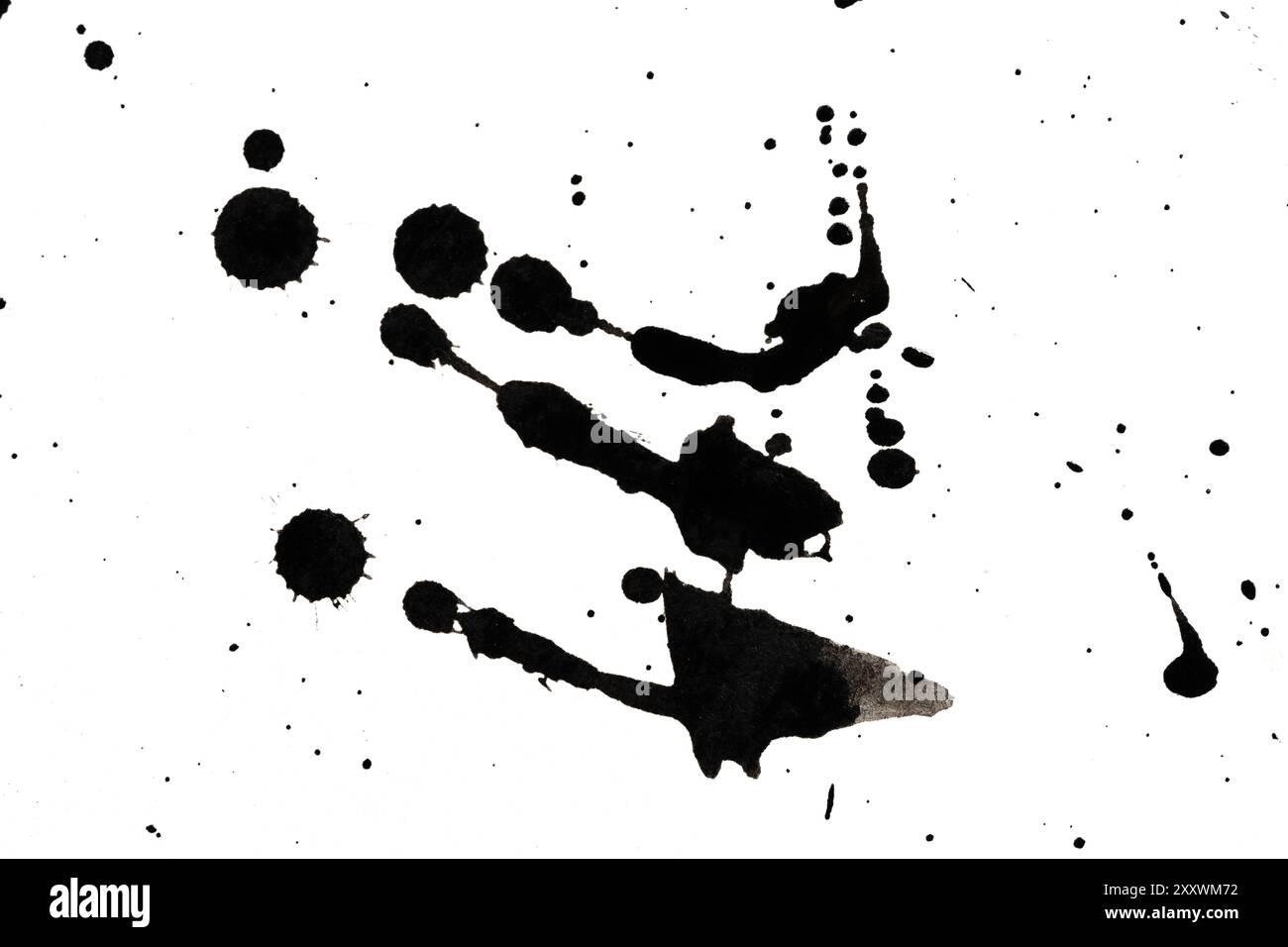 Black ink splashes on white background. Abstract grunge background Stock Photo
