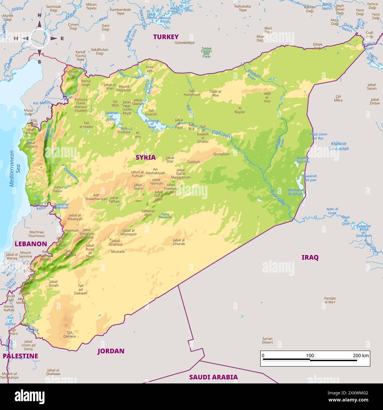 Detailed Physical Map Of Syria Stock Vector Image Art Alamy Detailed Physical Map Of Syria 2XXWMG2