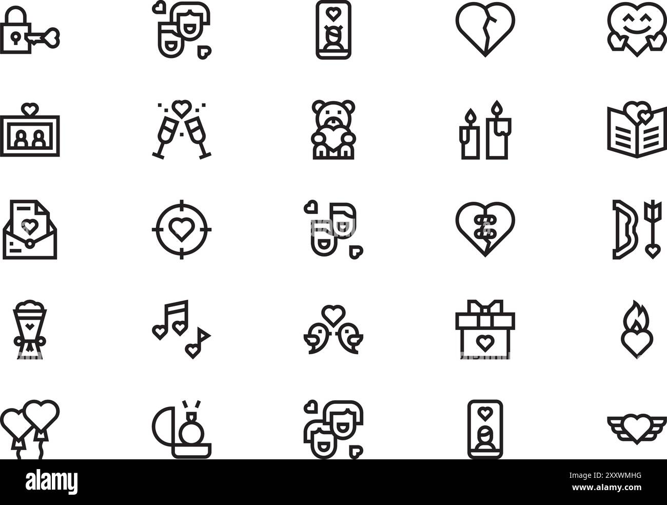 Love icons collection is a vector illustration with editable stroke. Stock Vector