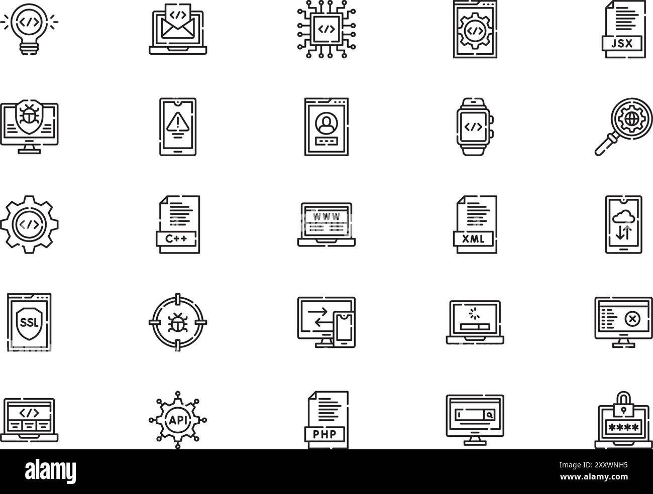Coding icons collection is a vector illustration with editable stroke ...