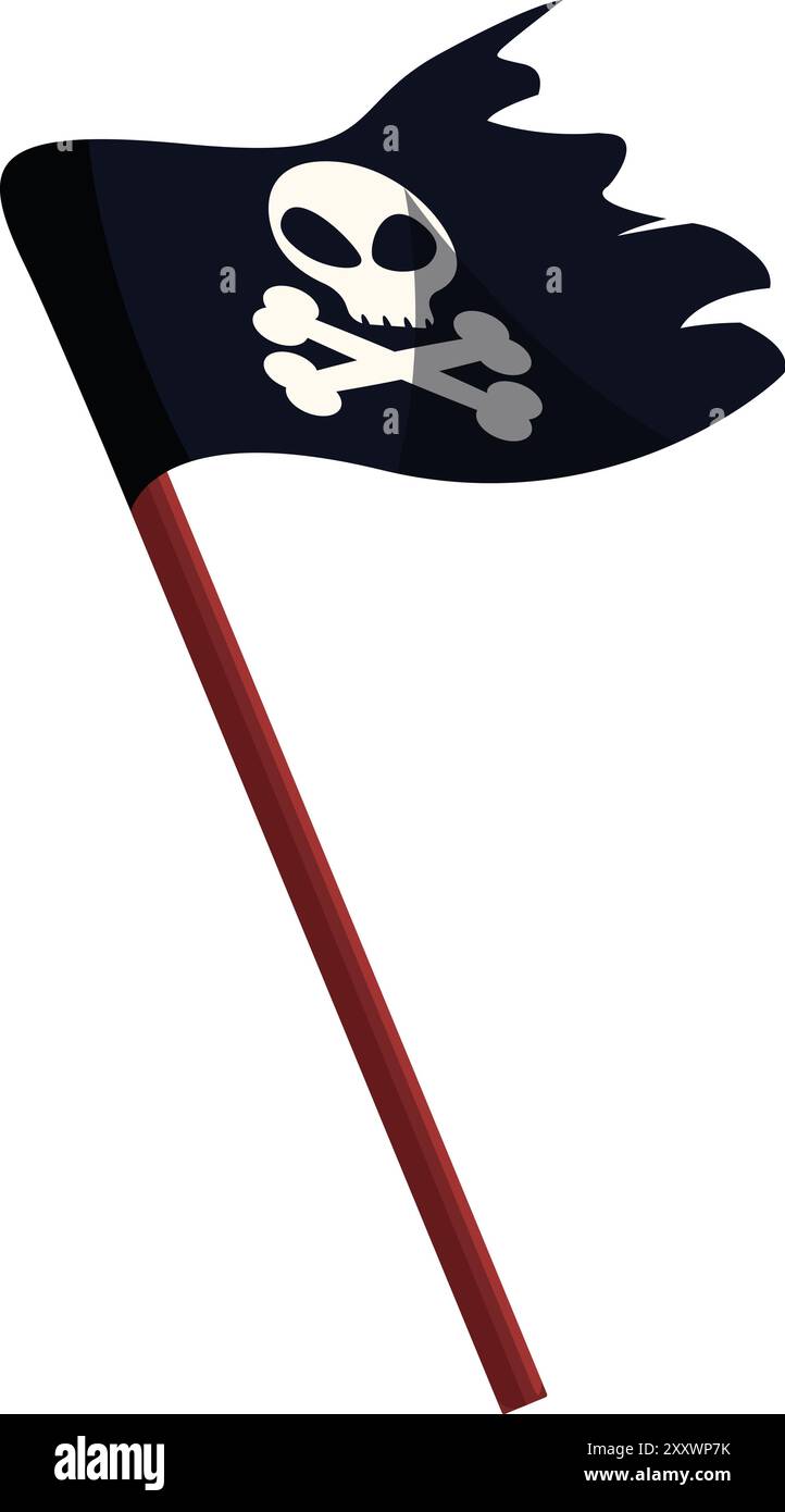 Simple cartoon drawing of a waving black pirate flag with skull and ...