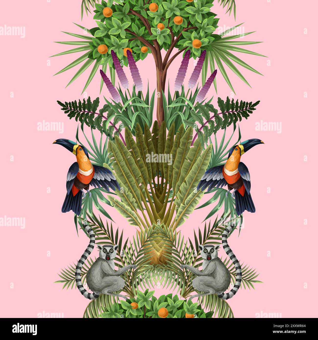 Seamless kids pattern with jungle trees and animals. Vector. Stock Vector
