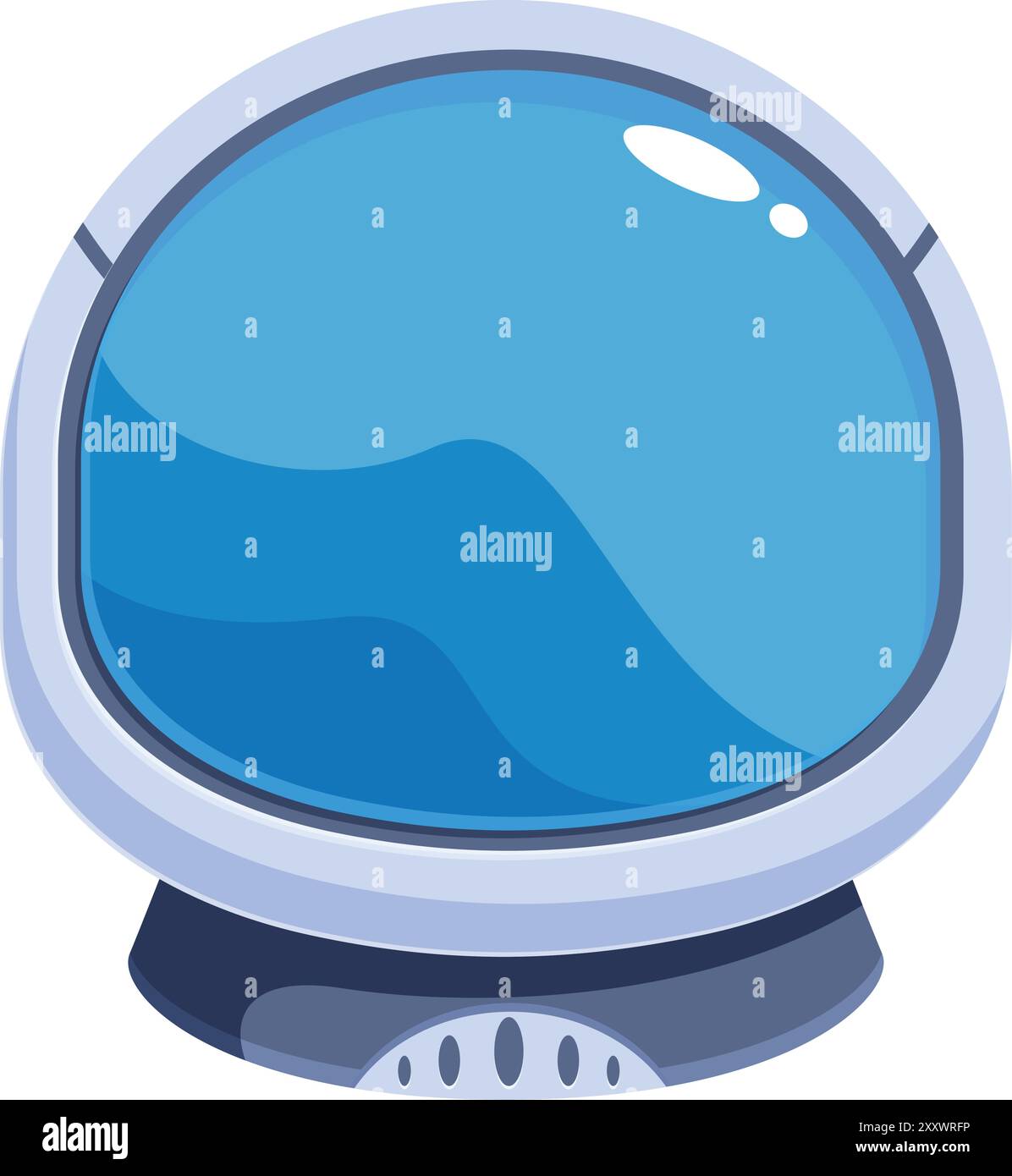 Cartoon astronaut helmet reflecting blue sky on visor, evoking space exploration and adventure Stock Vector