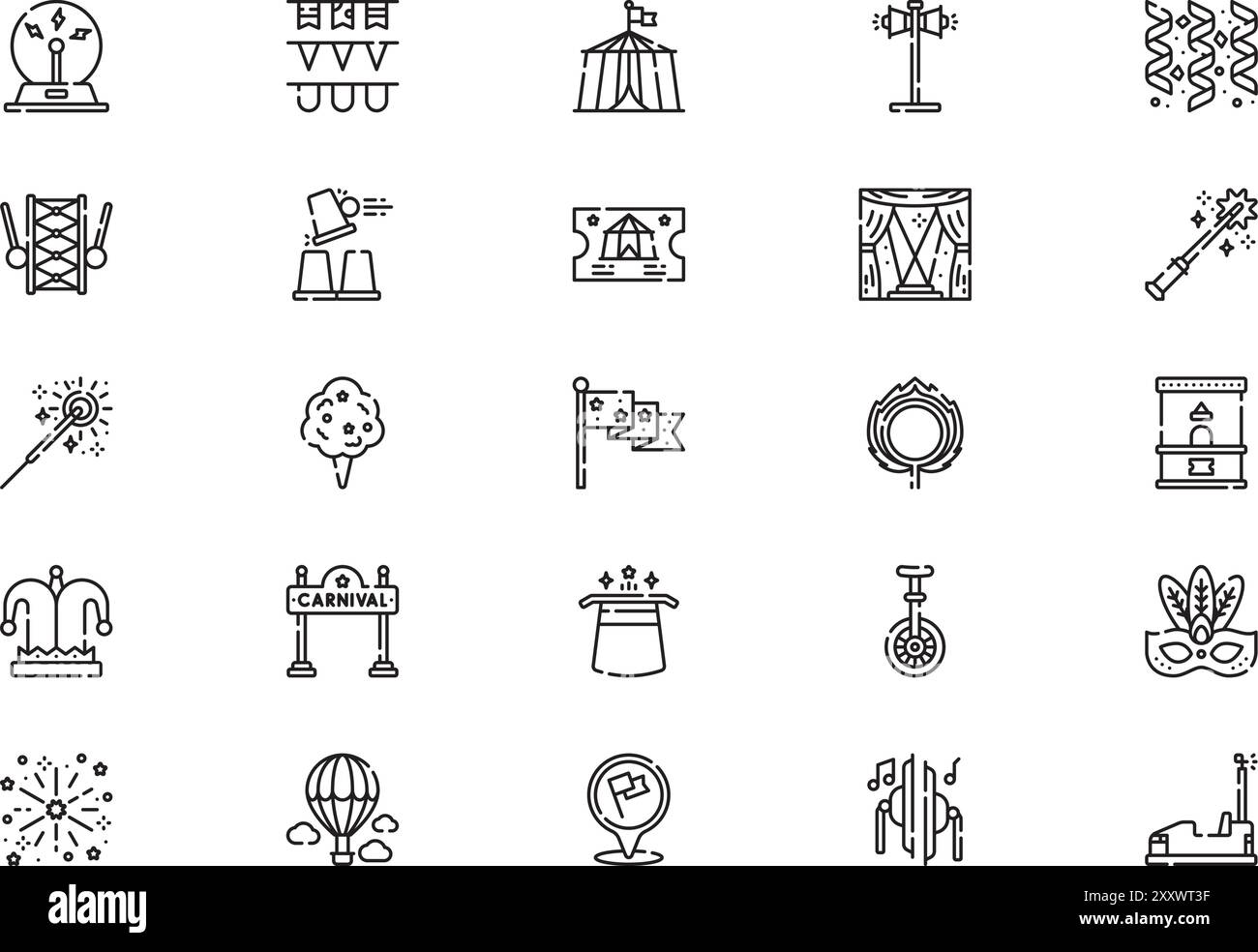 Carnival icons collection is a vector illustration with editable stroke ...