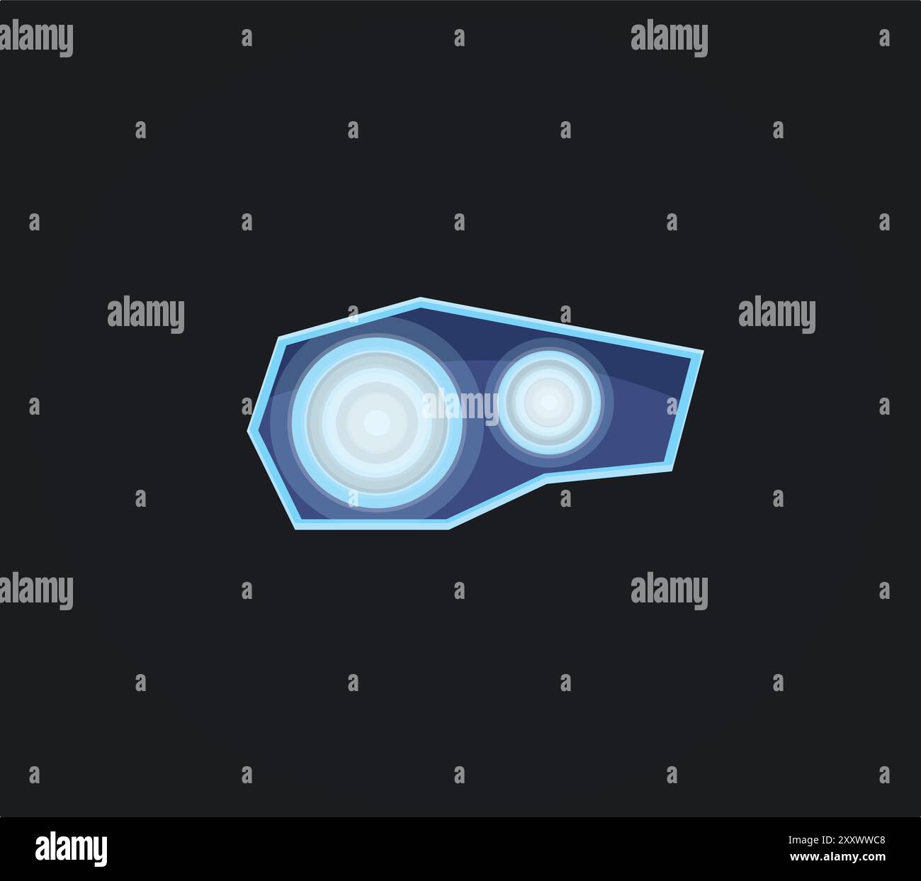 Futuristic device with glowing blue lights is depicted against a black ...