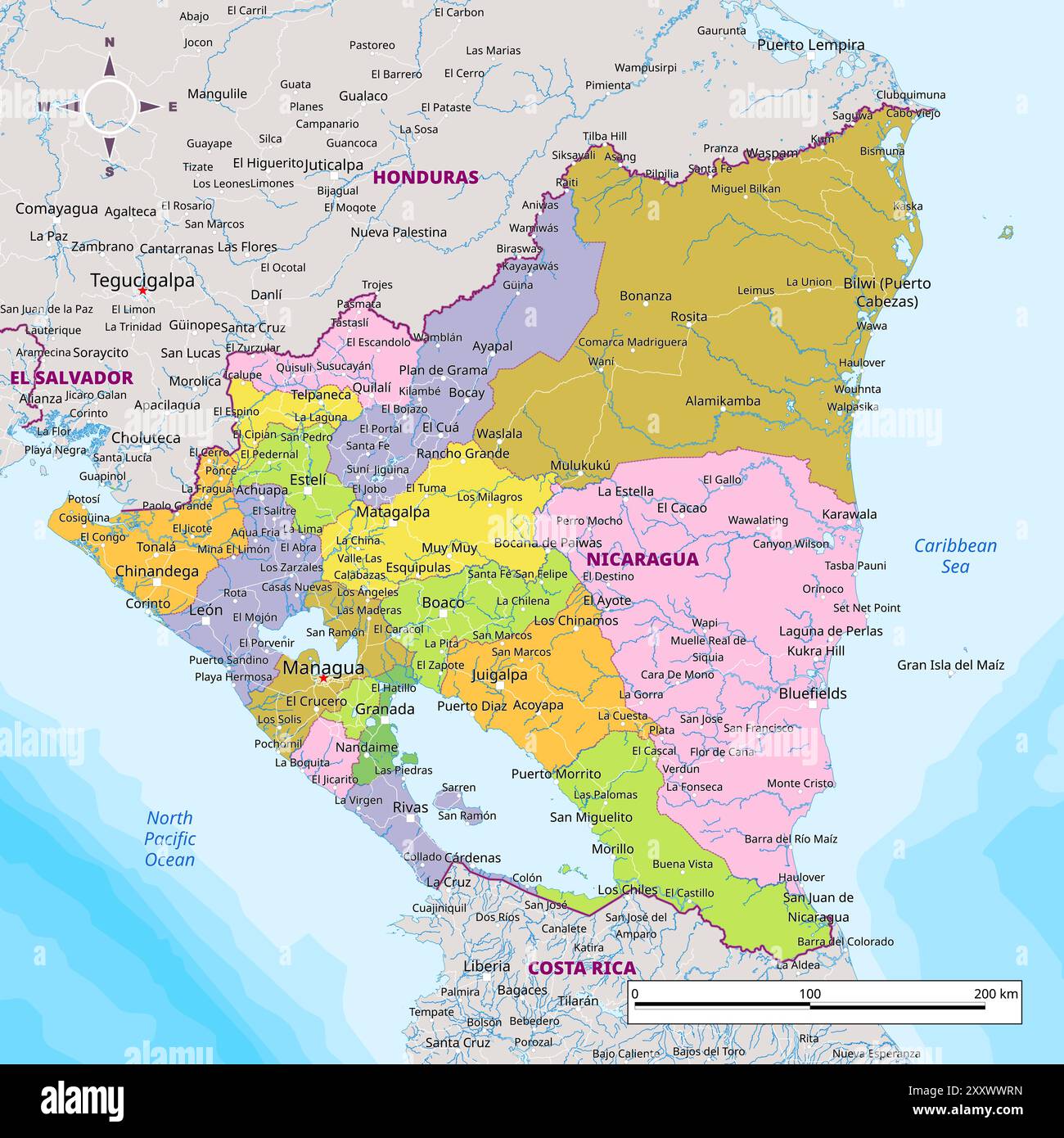 Detailed Political Map Of Nicaragua Stock Vector Image Art Alamy Detailed Political Map Of Nicaragua 2XXWWRN 