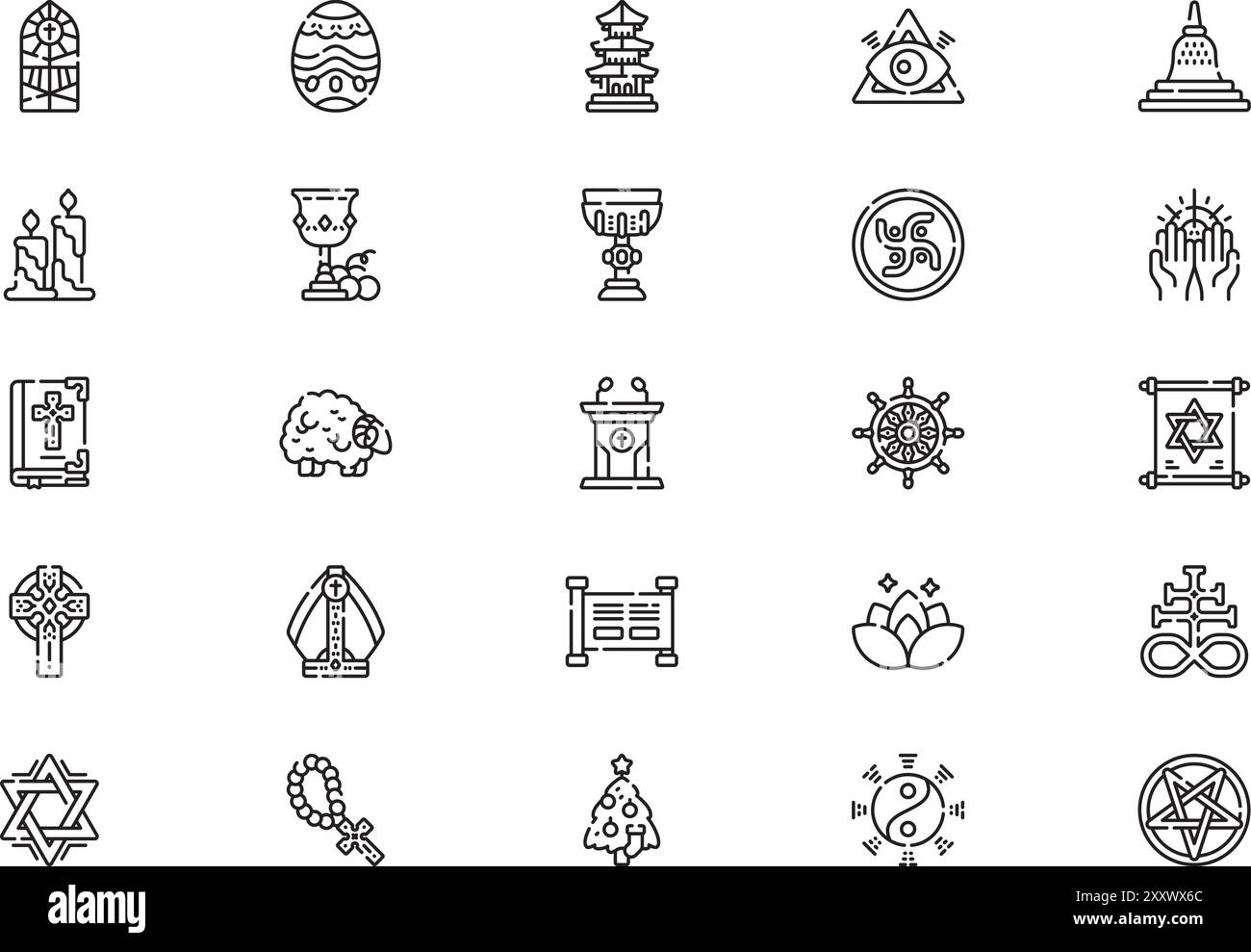 Religion icons collection is a vector illustration with editable stroke ...