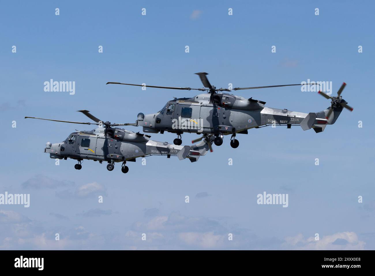 Raf Nav Two Royal Navy Wildcats flying on July 19th 2024 at RAF Fairford ...