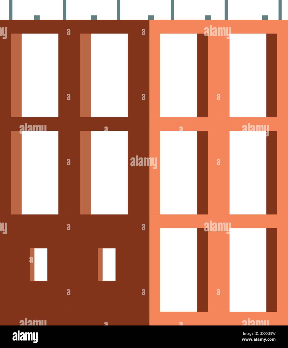 Building facade under construction showing the process of laying bricks with space for windows and doors Stock Vector