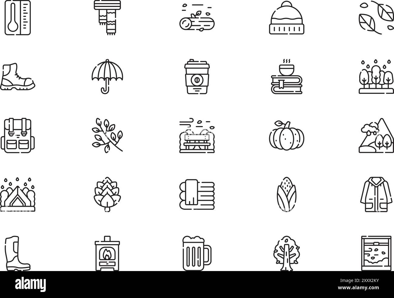 Autumn icons collection is a vector illustration with editable stroke ...